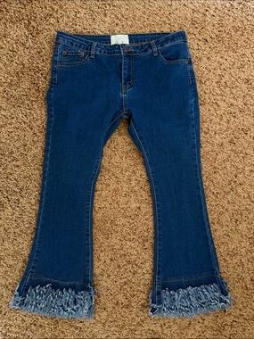 Fantastic Fawn Dark Blue Flared Jeans with Fringed Hem